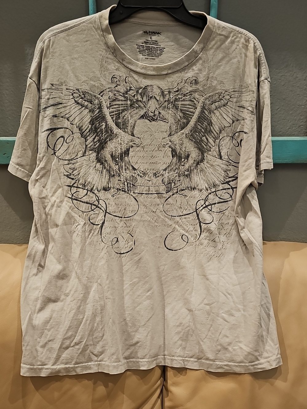 Tony Hawk Beige Short-Sleeve Tee with Black Wing Graphic